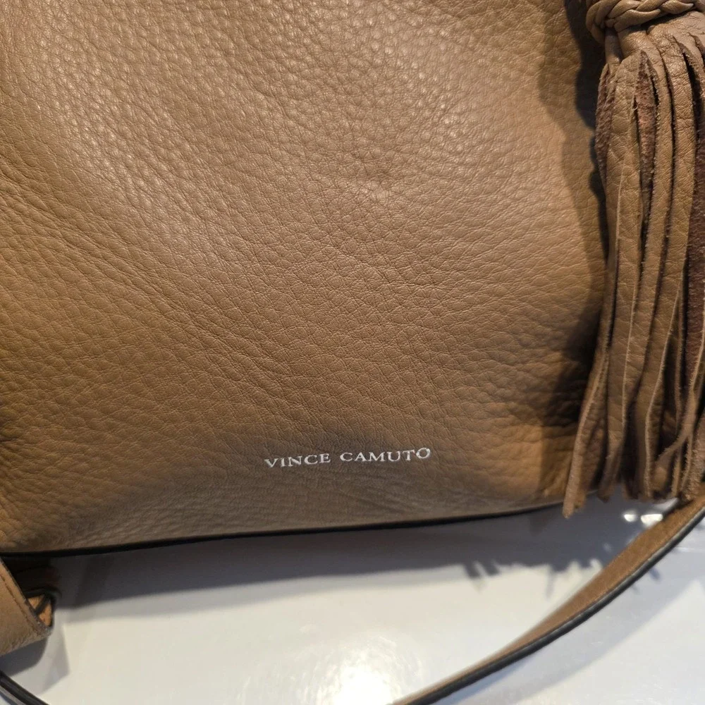 Vince Camuto Elva Satchel Purse Handbag Brown Chestnut pebbled leather